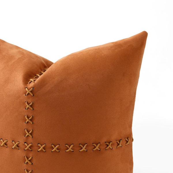 Cross Stitched Leather Luxe Pillow - Image 3