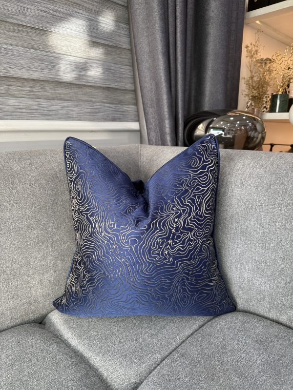 Navy Blue Spiral Throw Pillow - Image 2