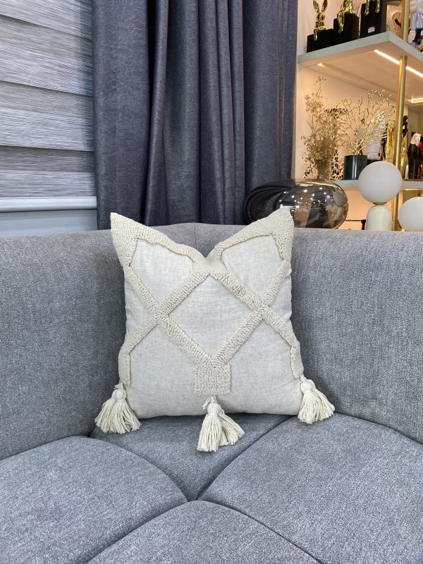 Off White Boho Pillow (Fringe)