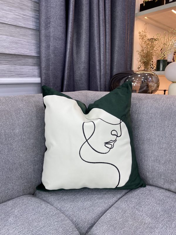 Green Abstract face line Pillow
