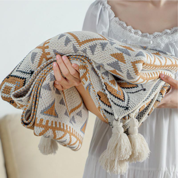Square Patterned Throw Blanket (fringe) - Image 2
