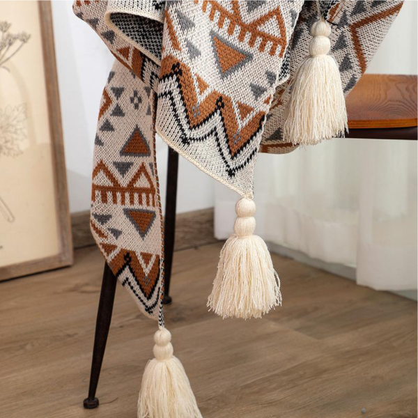 Square Patterned Throw Blanket (fringe) - Image 3